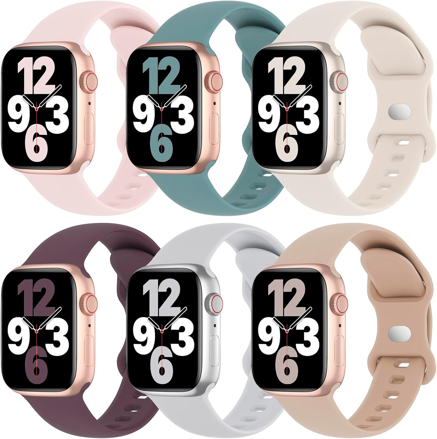 6 Pack Silicone Bands Compatible with Apple Watch Band 38Mm 40Mm 41Mm 42Mm 44Mm 45Mm 49Mm, Soft Sport Waterproof Strap Replacement Wristband for Iwatch Ultra Series 9 8 SE 7 6 5 4 3 2 1 Women Men