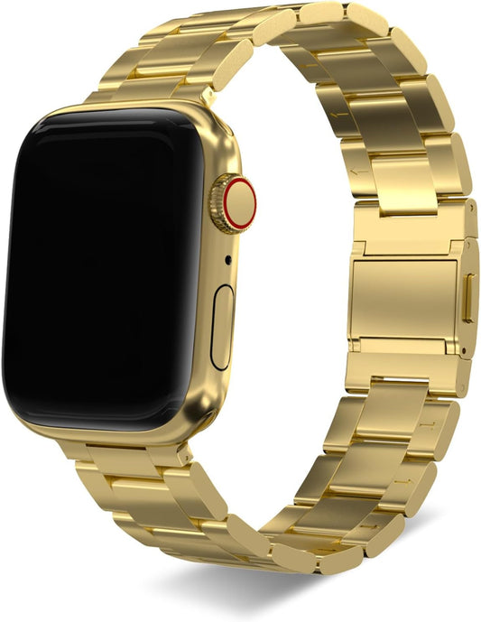 Finestone Metal Band for Apple Watch - No Tool Needed Apple Watch Stainless Steel Band Compatible with Apple Watch 41Mm 40Mm 38Mm - Magnetic Clasp Strap for Iwatch Series 9/8/7/6/5/4/3/2/1 SE Gold