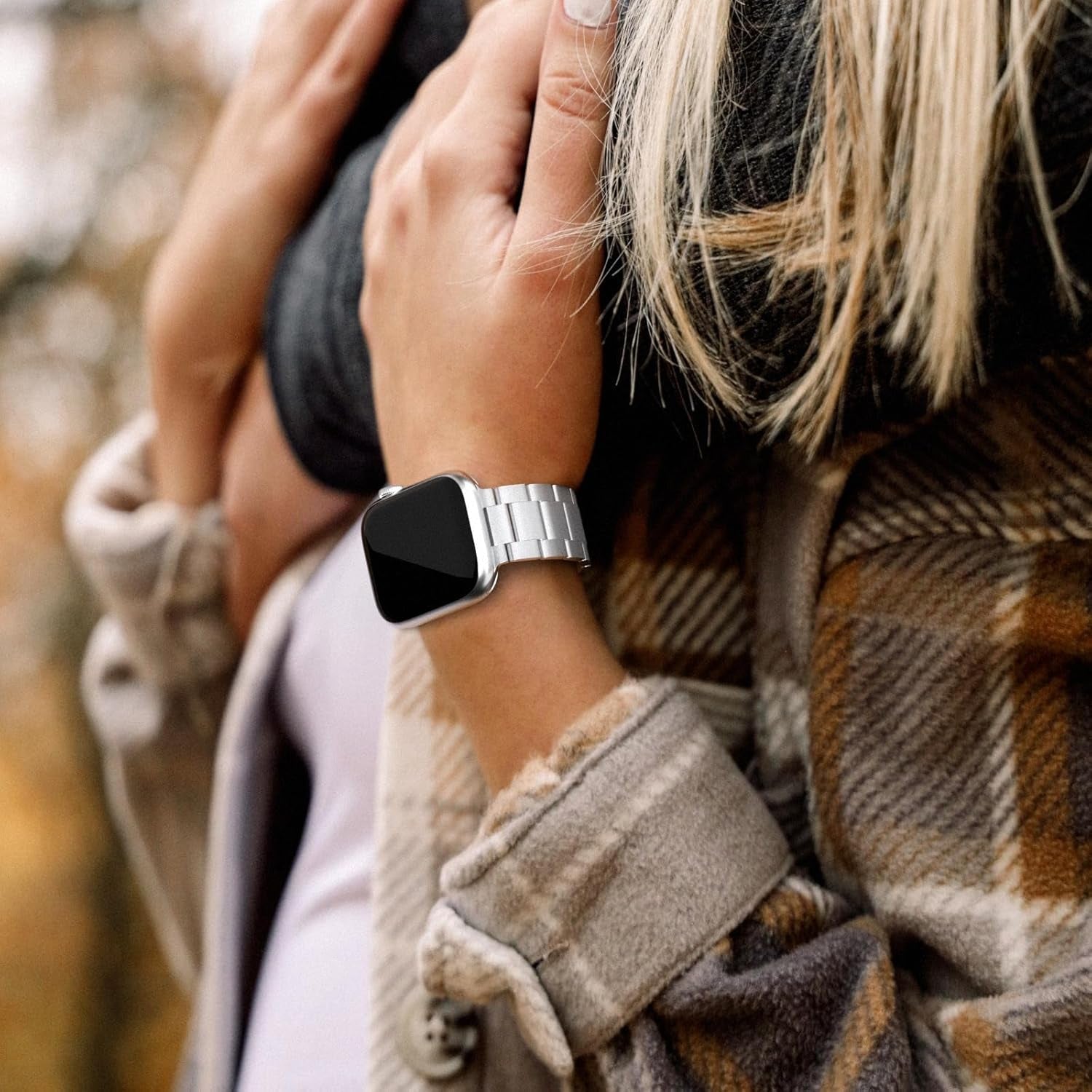 Finestone Metal Band for Apple Watch - No Tool Needed Apple Watch Stainless Steel Band Compatible with Apple Watch 41Mm 40Mm 38Mm - Magnetic Clasp Strap for Iwatch Series 9/8/7/6/5/4/3/2/1 SE Silver