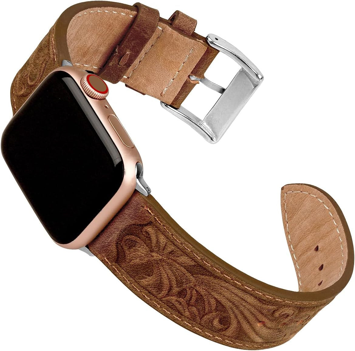 For Apple Watch Band Leather 40Mm 38Mm 44Mm 42Mm, Retro Pattern Leather Classical Replacement Smart Watch Band for Iwatch Men Women Series SE 6 5 4 3 2 1