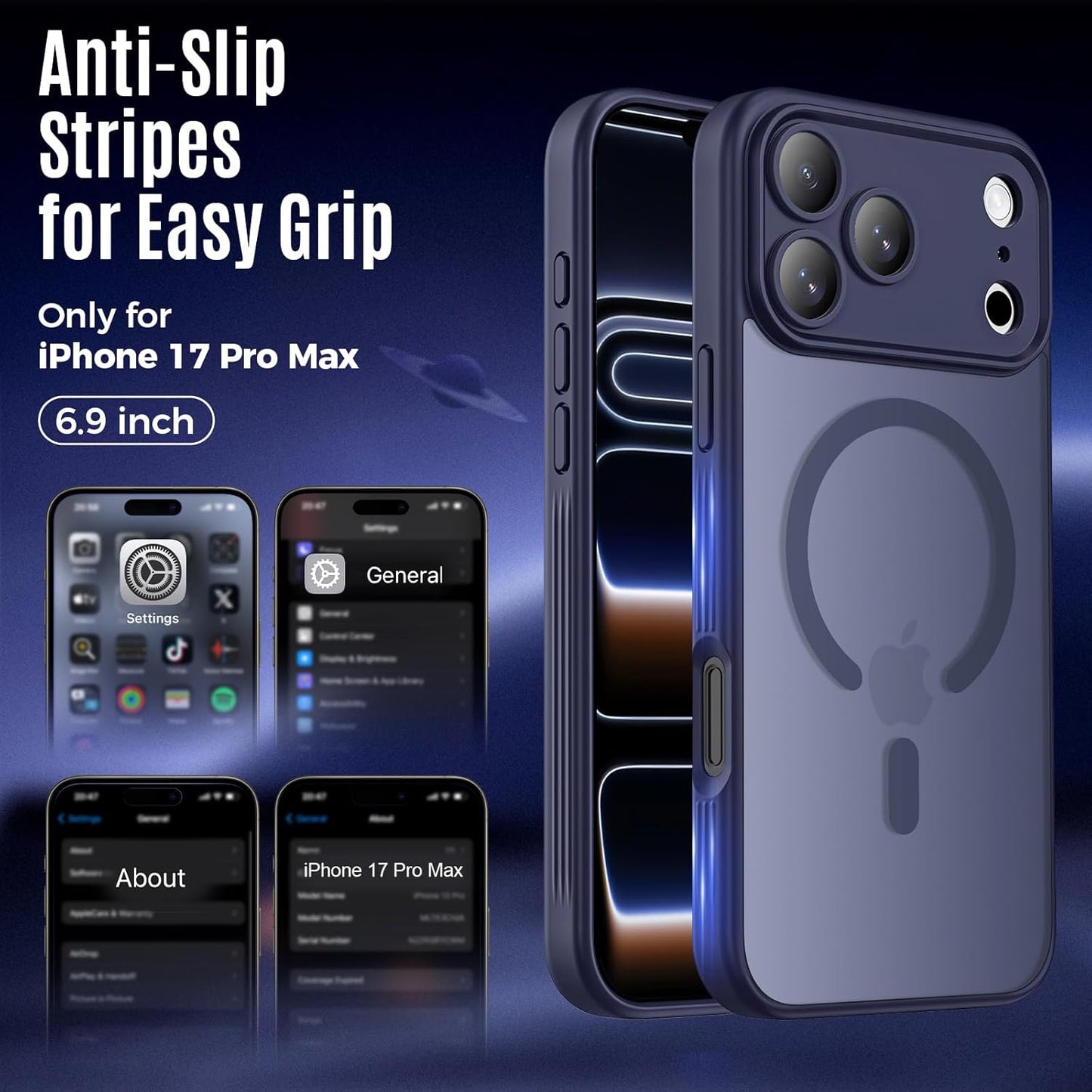 Designed for Iphone 17 Pro Max Case, Compatible with Magsafe, [Camera Protection] [15FT Military Drop Protection] Shockproof Translucent Matte Anti-Slip Phone Case, 6.9", Deep Blue