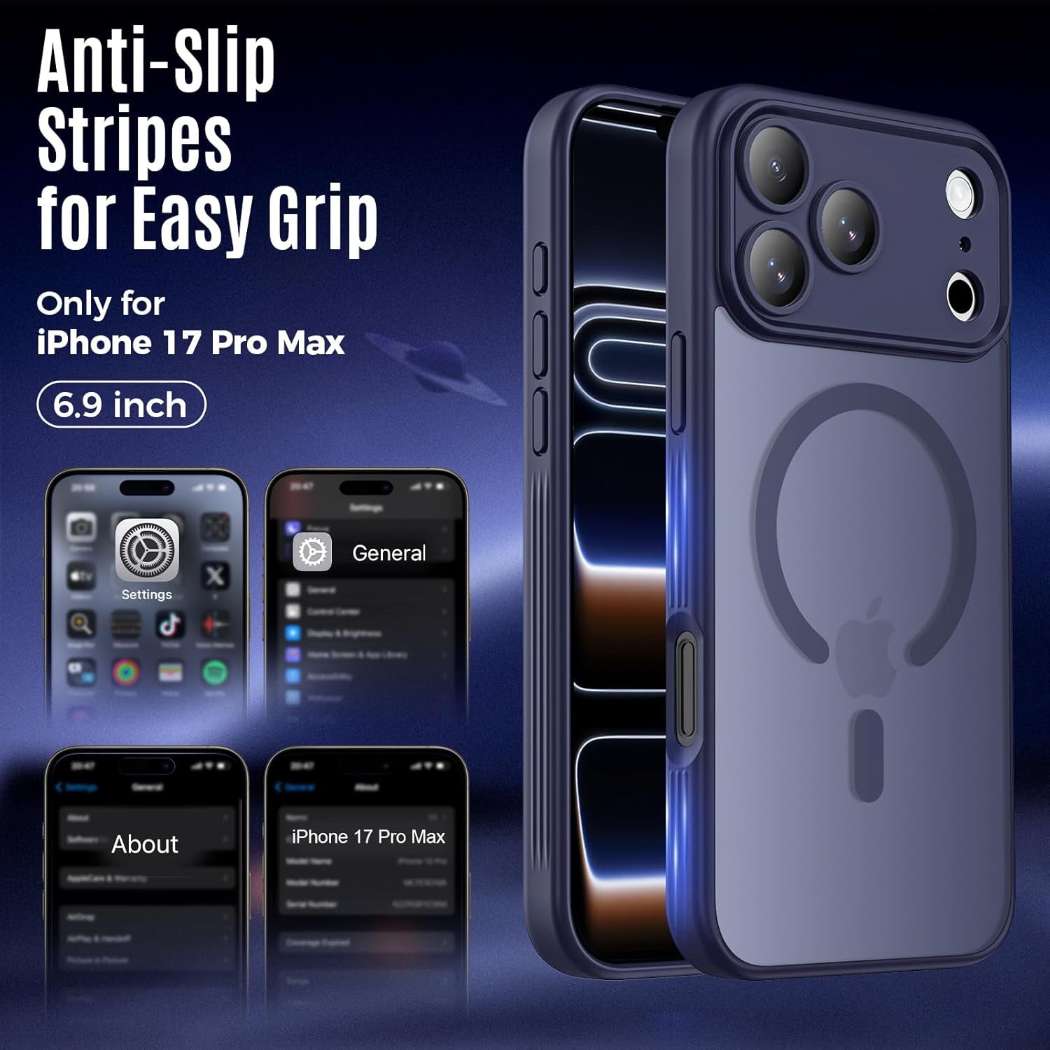 Designed for Iphone 17 Pro Max Case, Compatible with Magsafe, [Camera Protection] [15FT Military Drop Protection] Shockproof Translucent Matte Anti-Slip Phone Case, 6.9", Deep Blue