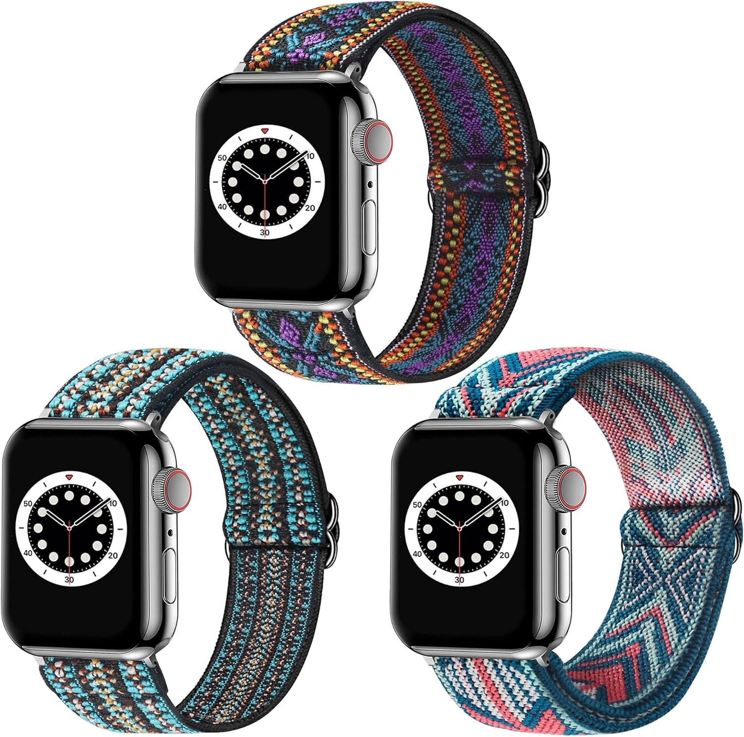 Dsytom 3 Pack Elastic Band Compatible with Apple Watch Bands 38Mm 41Mm 40Mm 42Mm 44Mm 45Mm 49Mm, Adjustable Stretchy Nylon Bands for Iwatch Series 9 Ultra 2 8/7/6/5/4/3/2/1 SE Strap for Women