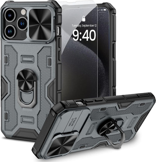 NULETO for Iphone 15 Pro Max Stand Case with Rotatable Kickstand [Ring Holder] and Slid Camera Cover, 15 Pro Max Phone Case with Screen Protector and Magnetic Magnet for Iphone 15 Promax 6.7, Grey  NULETO   