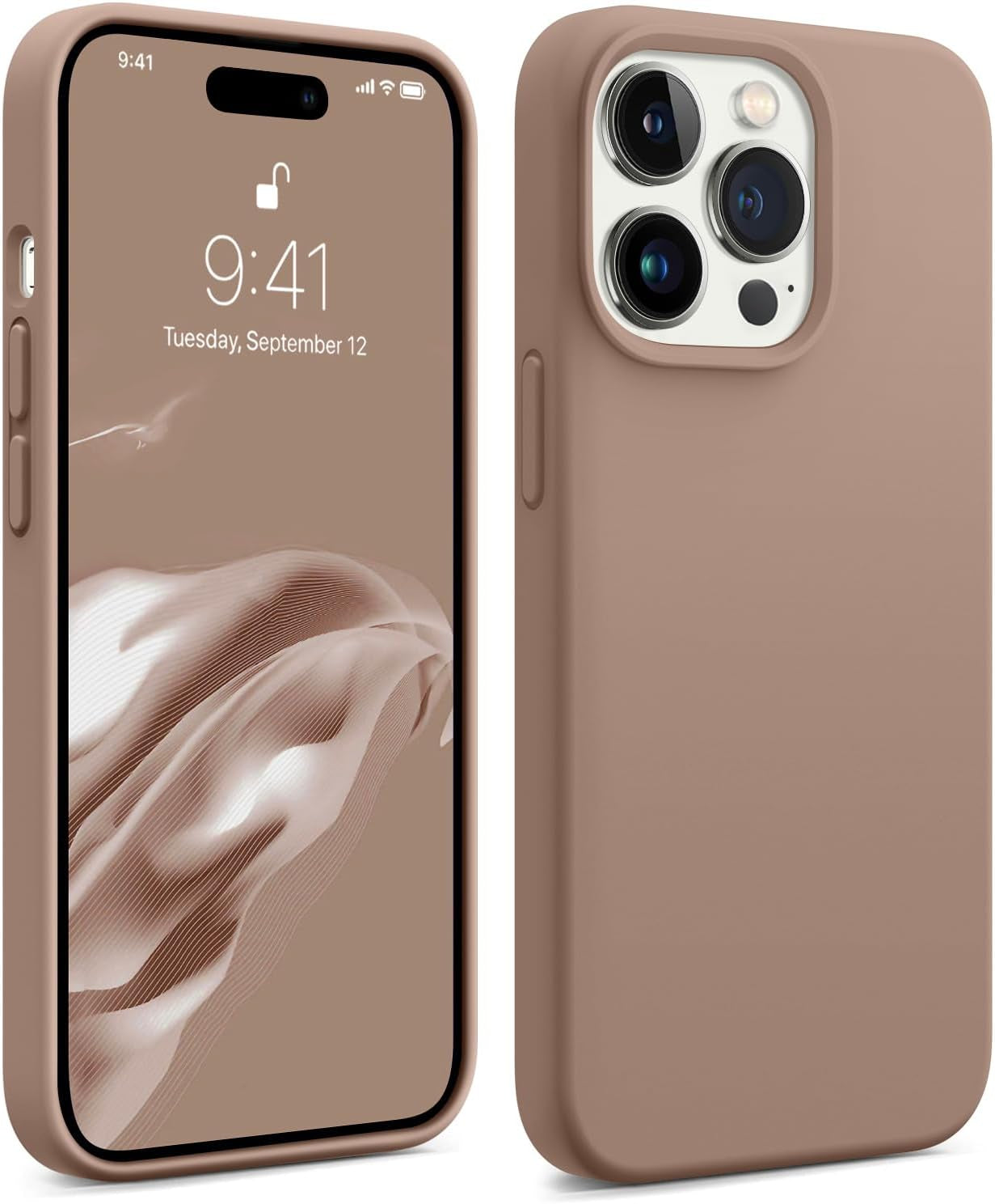 AOTESIER Compatible with Iphone 14 Pro Case, [Upgraded Liquid Silicone] [Soft Anti-Scratch Microfiber Lining] Shockproof Full Body Protective Phone Case for Iphone 14 Pro,6.1 Inch - Azure Blue  AOTESIER Light Brown  