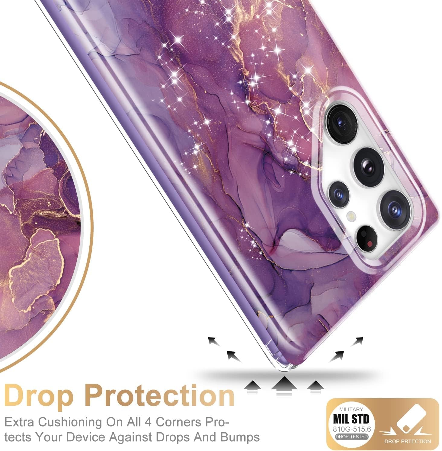 Esdot Compatible with Samsung Galaxy S22 Ultra Case,Passing 21Ft Drop Test,With Fashion Designs for Women Girls,Protective Phone Case for Galaxy S22 Ultra 6.8" Elegant Purple Marble