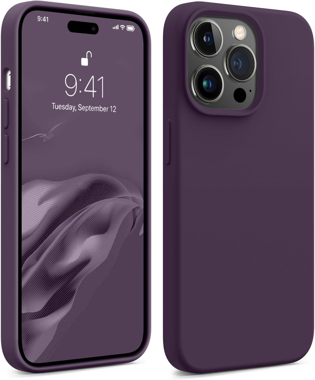 AOTESIER Compatible with Iphone 14 Pro Case, [Upgraded Liquid Silicone] [Soft Anti-Scratch Microfiber Lining] Shockproof Full Body Protective Phone Case for Iphone 14 Pro,6.1 Inch - Azure Blue  AOTESIER Deep Purple  