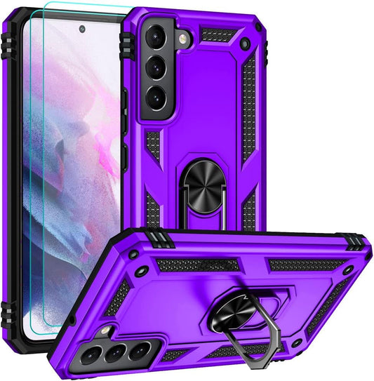 For Samsung S22 plus Case, Galaxy S22+ Case with HD Screen Protectors, Military-Grade Metal Ring Holder Kickstand 15Ft Drop Tested Shockproof Cover Case for Samsung Galaxy S22+ 5G Purple