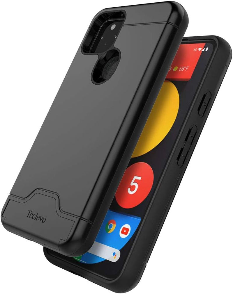Teelevo Wallet Case for Google Pixel 5, Dual Layer Case with Card Slot Holder and Kickstand for Google Pixel 5 - Black  Teelevo   