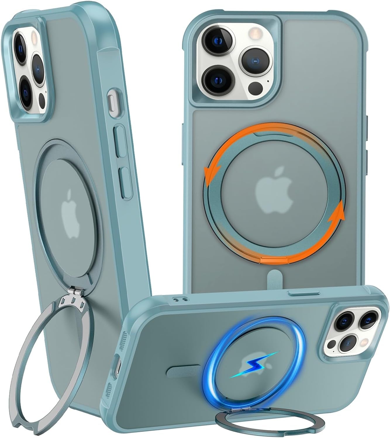 Chaofeng 360° Rotatable Stand for Iphone 15 Pro Case with Magnetic [Military Grade Drop Tested][Adjustable Kickstand] Ring Translucent Slim Hard Back Soft Edge, Purple  CHAOFEnG Green Iphone 12 Pro Max 