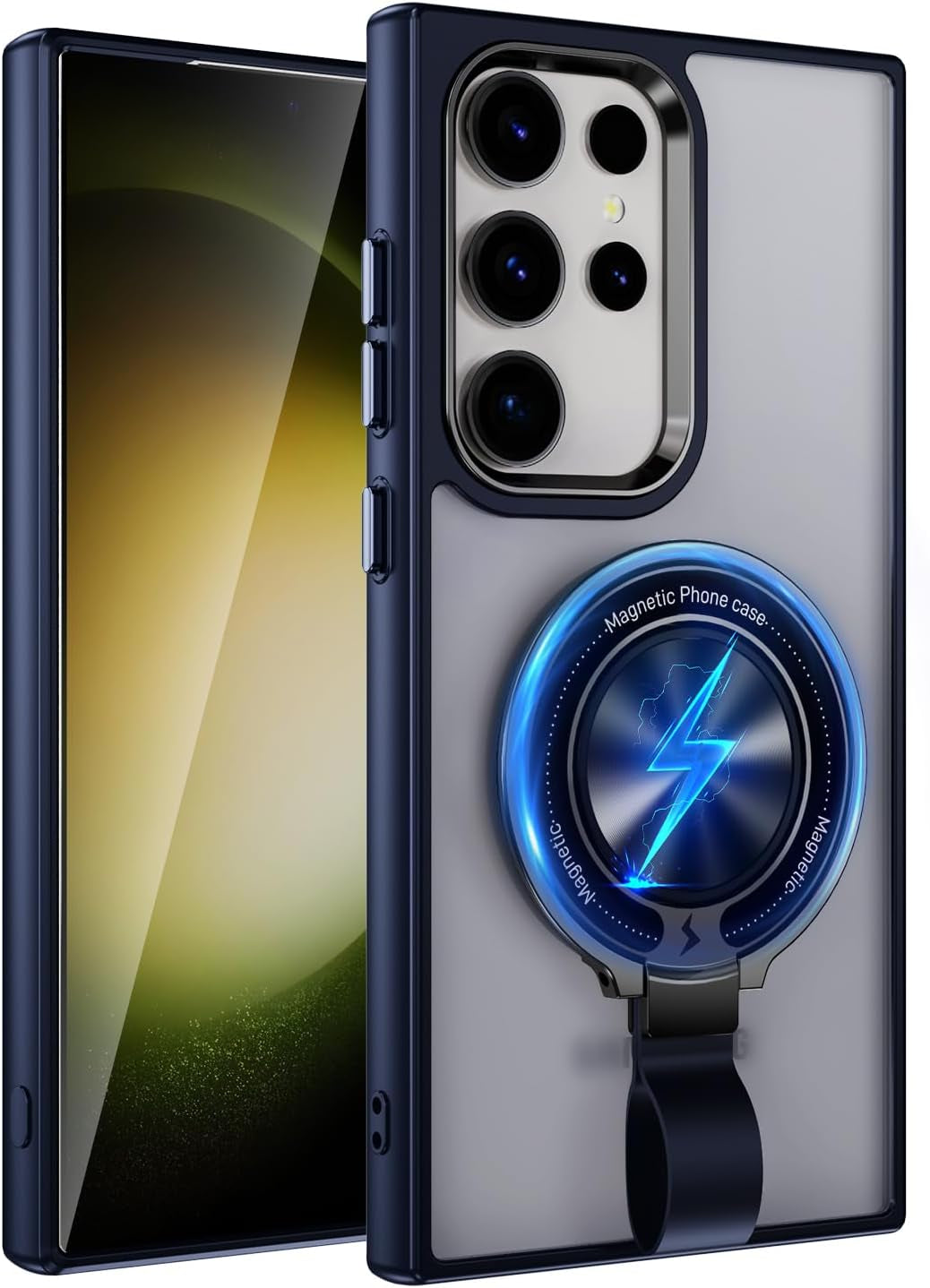 For Galaxy S22 Ultra Case with Magnetic Stand Slim Case with Soft Silicone Bumper for S22 Ultra Cover Wireless Charging Black+Kickstand 13-S22U-07