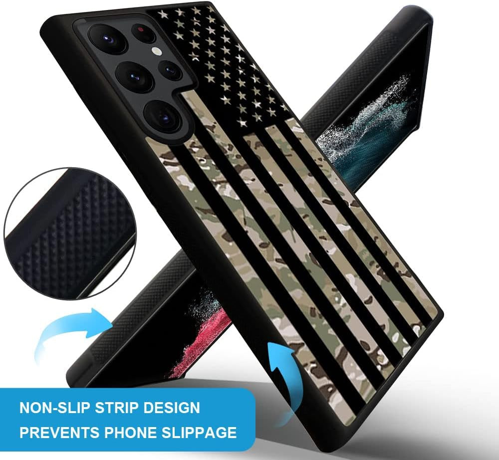 DJSOK Case Compatible with Samsung Galaxy S22 plus Case, American USA Flag and Camo Pattern Design Pattern Back+Soft Silicone Protective Case