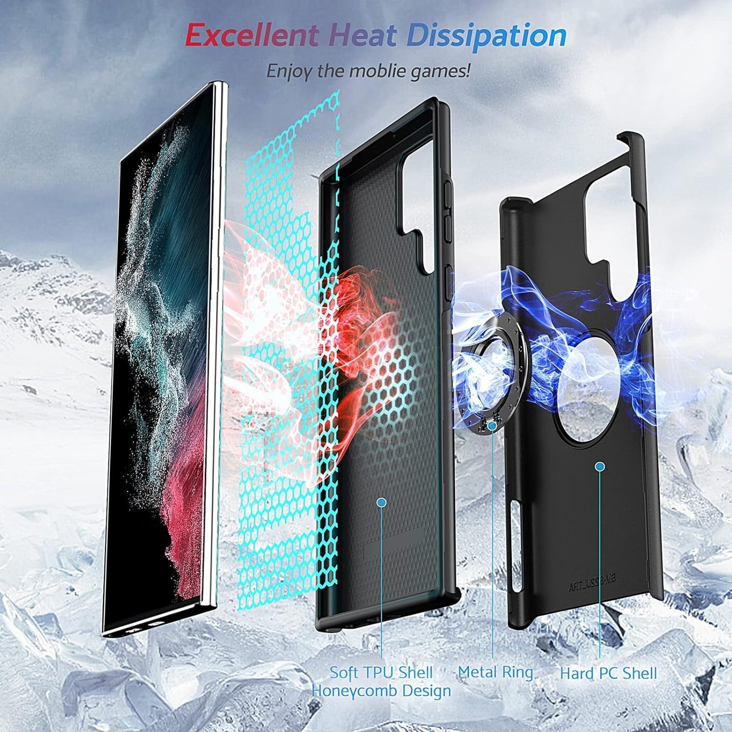 Anqrp Hidden Series Galaxy S22 Ultra Case 5G,[No Fall-Off Kickstand] 360°Metal Ring, 15Ft Military Grade Shockproof Protective Phone Case Designed for Samsung Galaxy S22 Ultra, Black