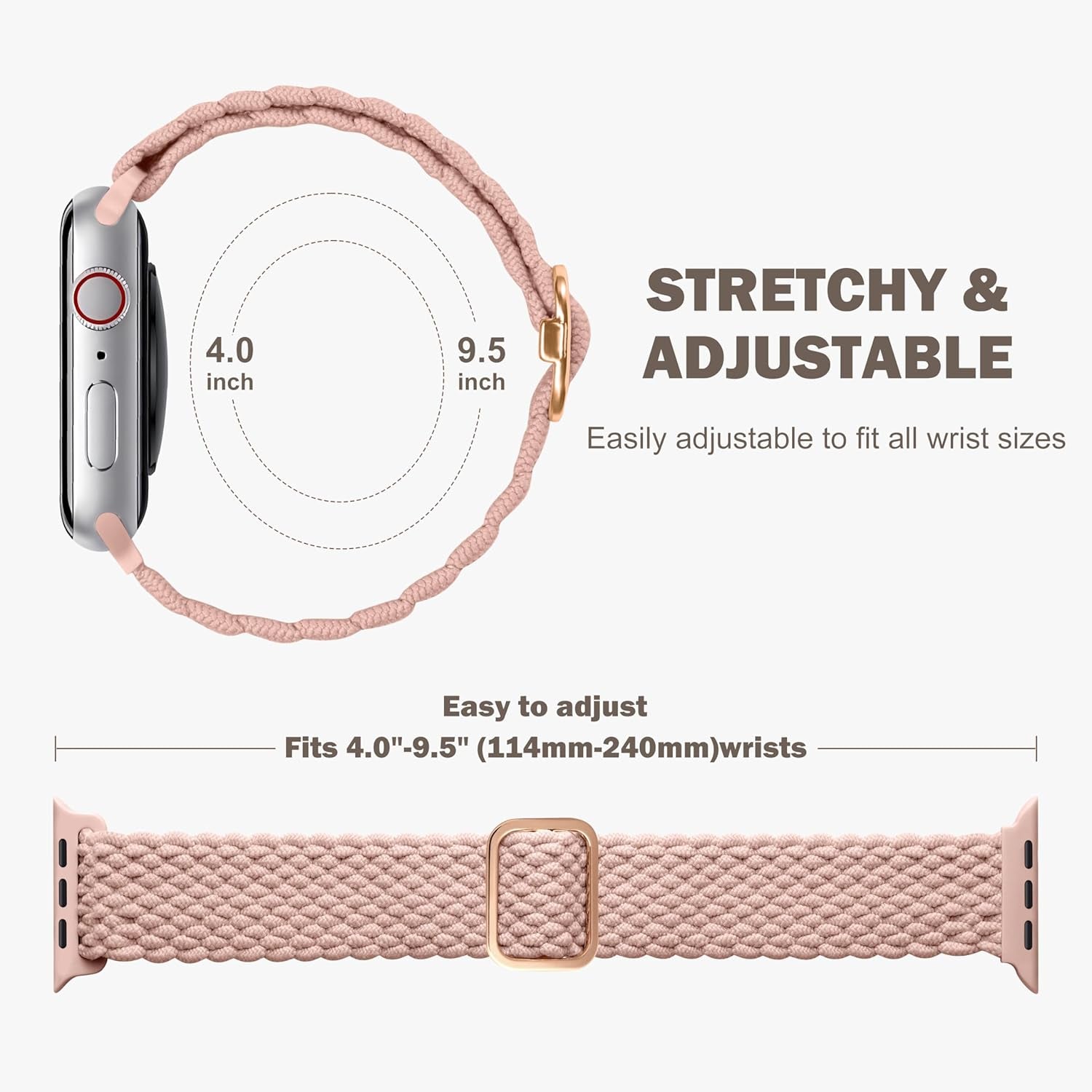 Braided Bands Compatible with Apple Watch Band 38Mm 40Mm 41Mm 42Mm 44Mm 45Mm 49Mm Women Men, Adjustable Stretchy Soft Nylon Strap for Iwatch Series 9 8 7 6 5 4 3 2 1 SE Ultra/Ultra 2