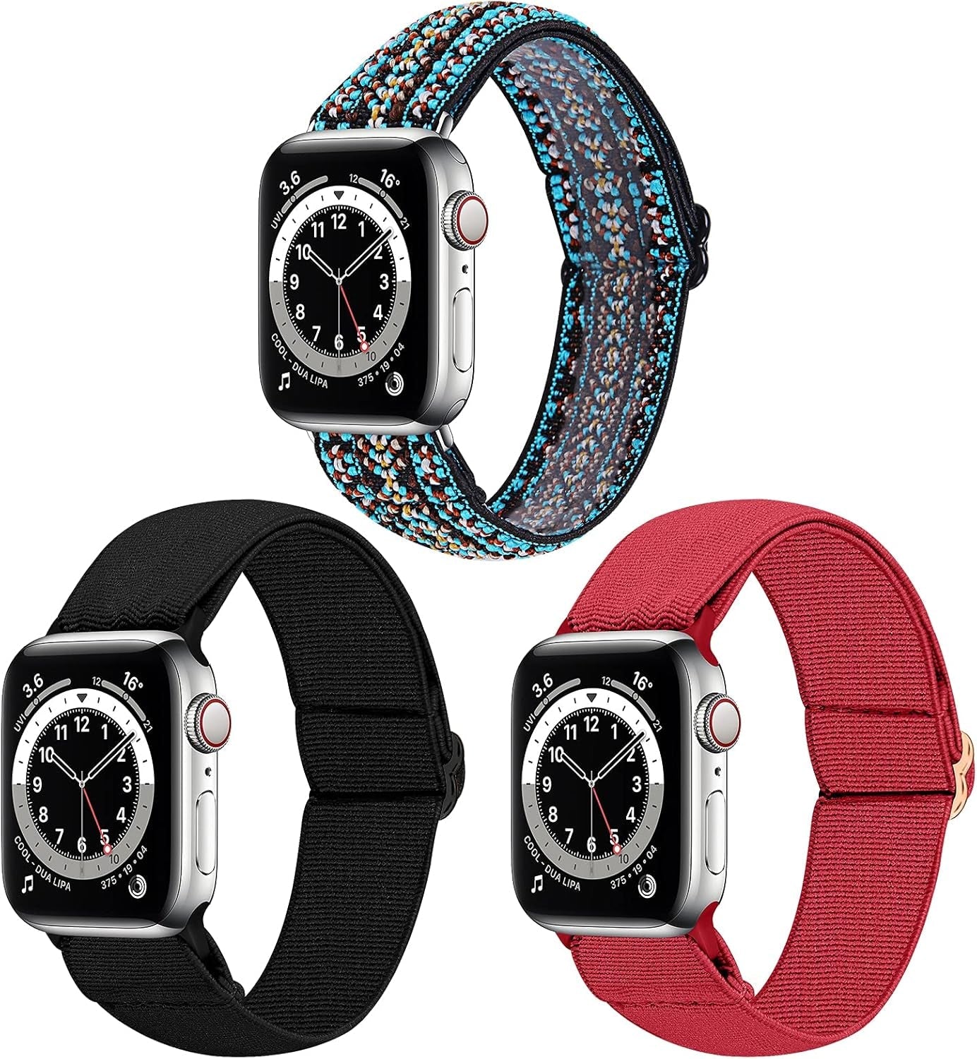Dsytom 3 Pack Elastic Band Compatible with Apple Watch Bands 38Mm 41Mm 40Mm 42Mm 44Mm 45Mm 49Mm, Adjustable Stretchy Nylon Bands for Iwatch Series 9 Ultra 2 8/7/6/5/4/3/2/1 SE Strap for Women