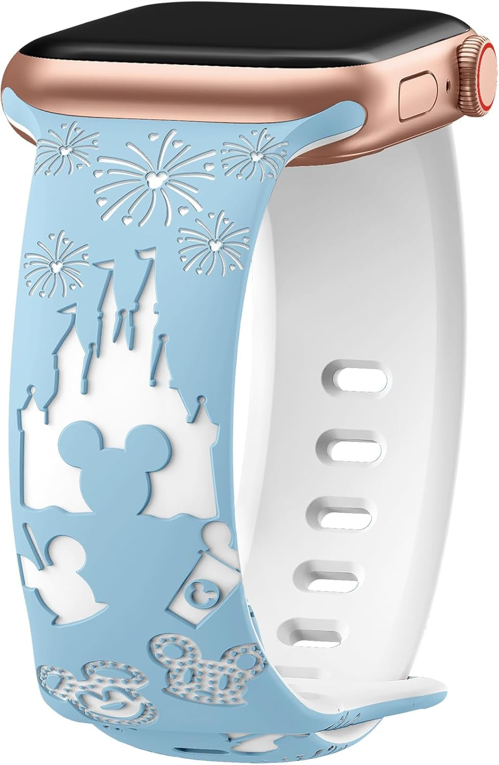 Cartoon Engraved Band Compatible with Apple Watch Bands 40Mm 38Mm 44Mm 45Mm 41Mm 42Mm 49Mm Women, Two-Tone Cute Soft Silicone Sport Strap for Iwatch Series 9/8/SE/7/6/5/4/3/2/1