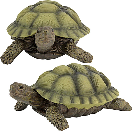 Design Toscano QM91887611 Gilbert the Box Turtle Indoor/Outdoor Garden Decor Animal Statue Set of Two, 57 Inches Wide, 9 Inches Deep, 3 Inches High, Handcast Polyresin, Green Painted Finish  Design Toscano   