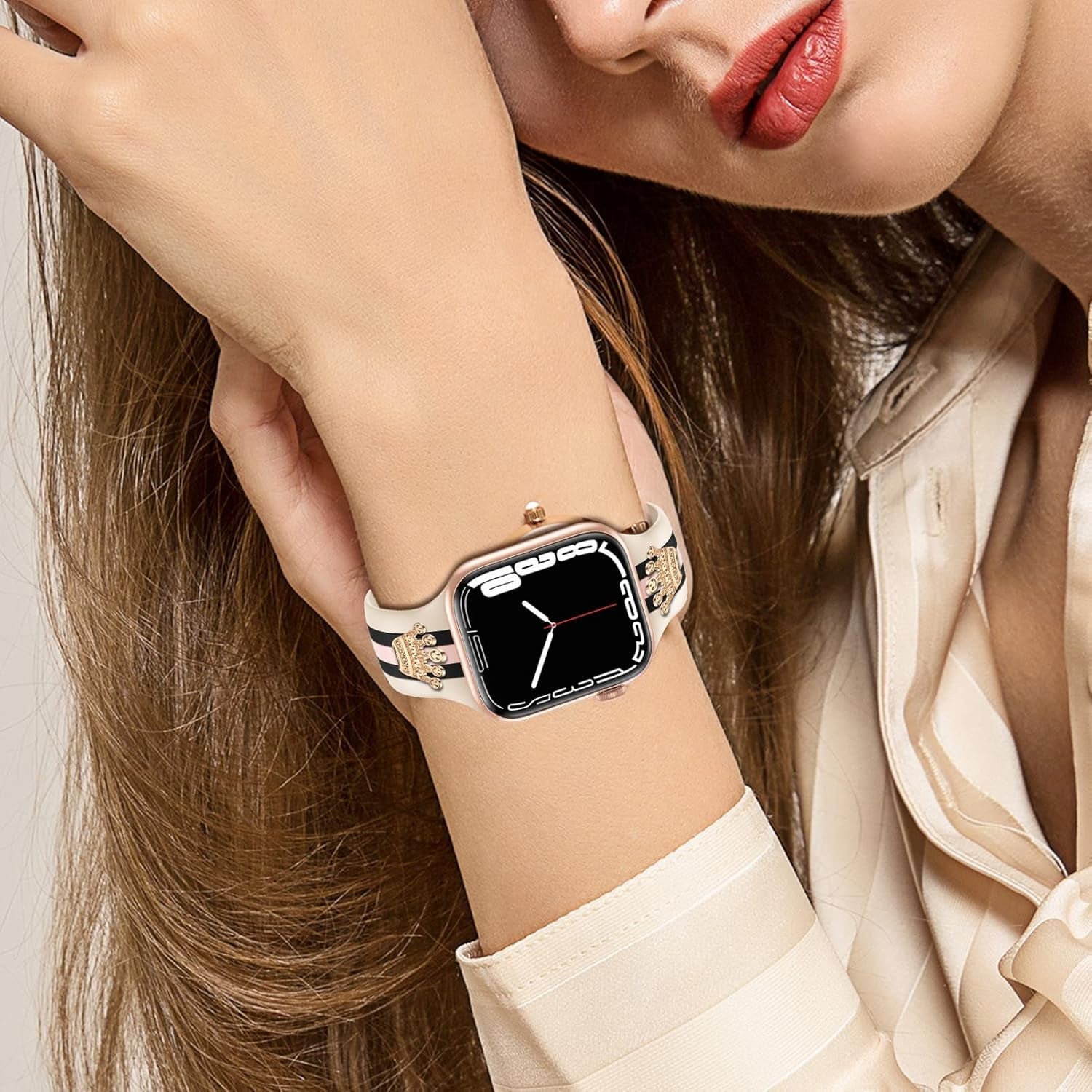 Designer Band with Charms Decor Compatible with Apple Watch Band 38Mm 40Mm 41Mm Women Men, Stylish Silicone Sport Wristbands for Iwatch Series 8 7 6 5 4 3 2 1 SE Ultra