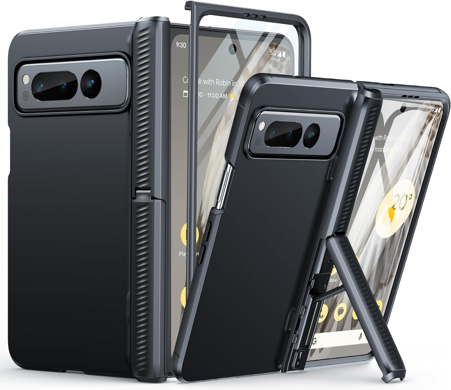 FNTCASE for Google Pixel Fold Case: Rugged Shockproof Cover with Kickstand & Holster | Drop Proof Hinge Protection Screen Protector Military Grade Tough Slim Protective 5G Phone Shell Black  FNTCASE Black Basic 