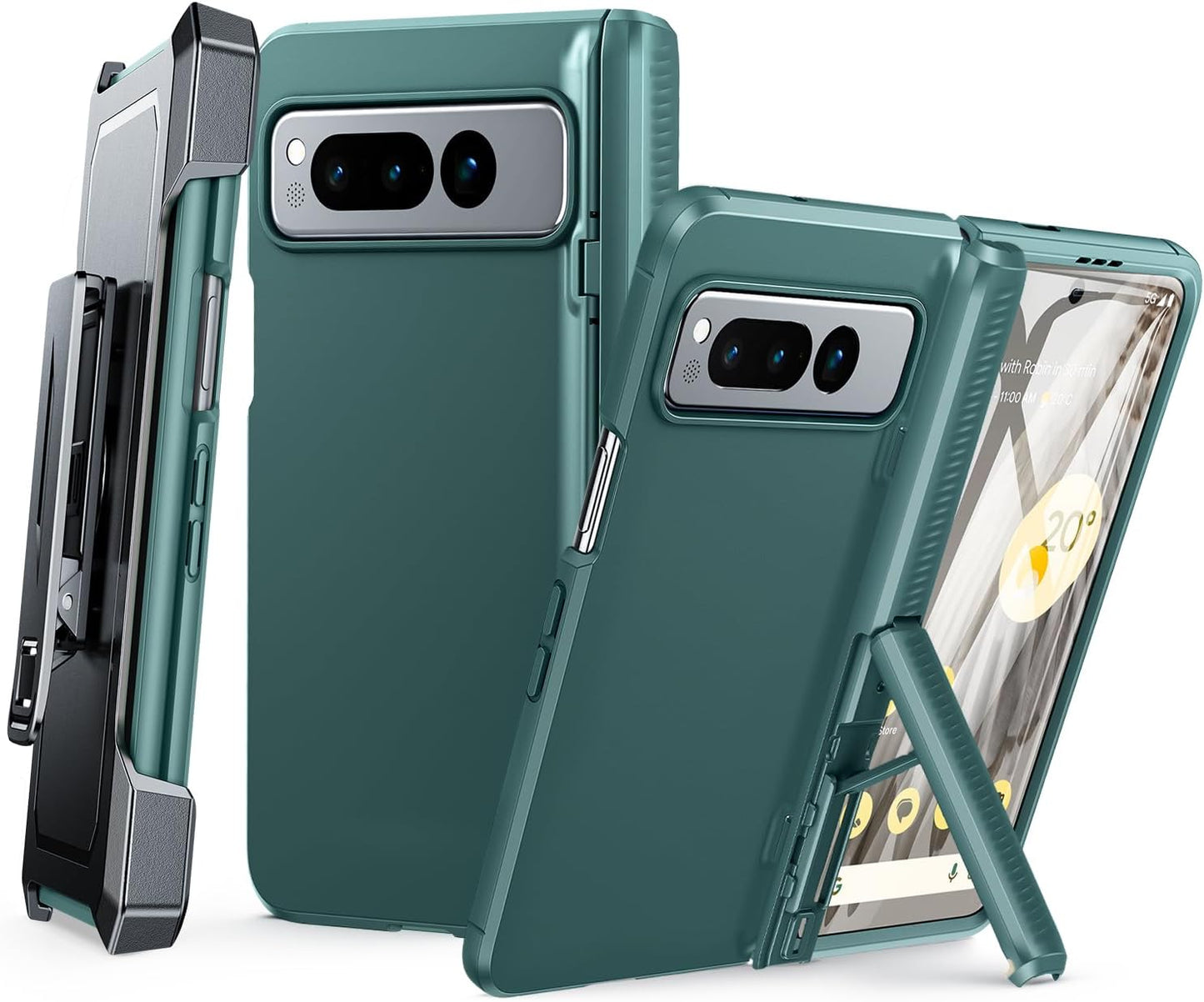 FNTCASE for Google Pixel Fold Case: Rugged Shockproof Cover with Kickstand & Holster | Drop Proof Hinge Protection Screen Protector Military Grade Tough Slim Protective 5G Phone Shell Black  FNTCASE Green Holster 