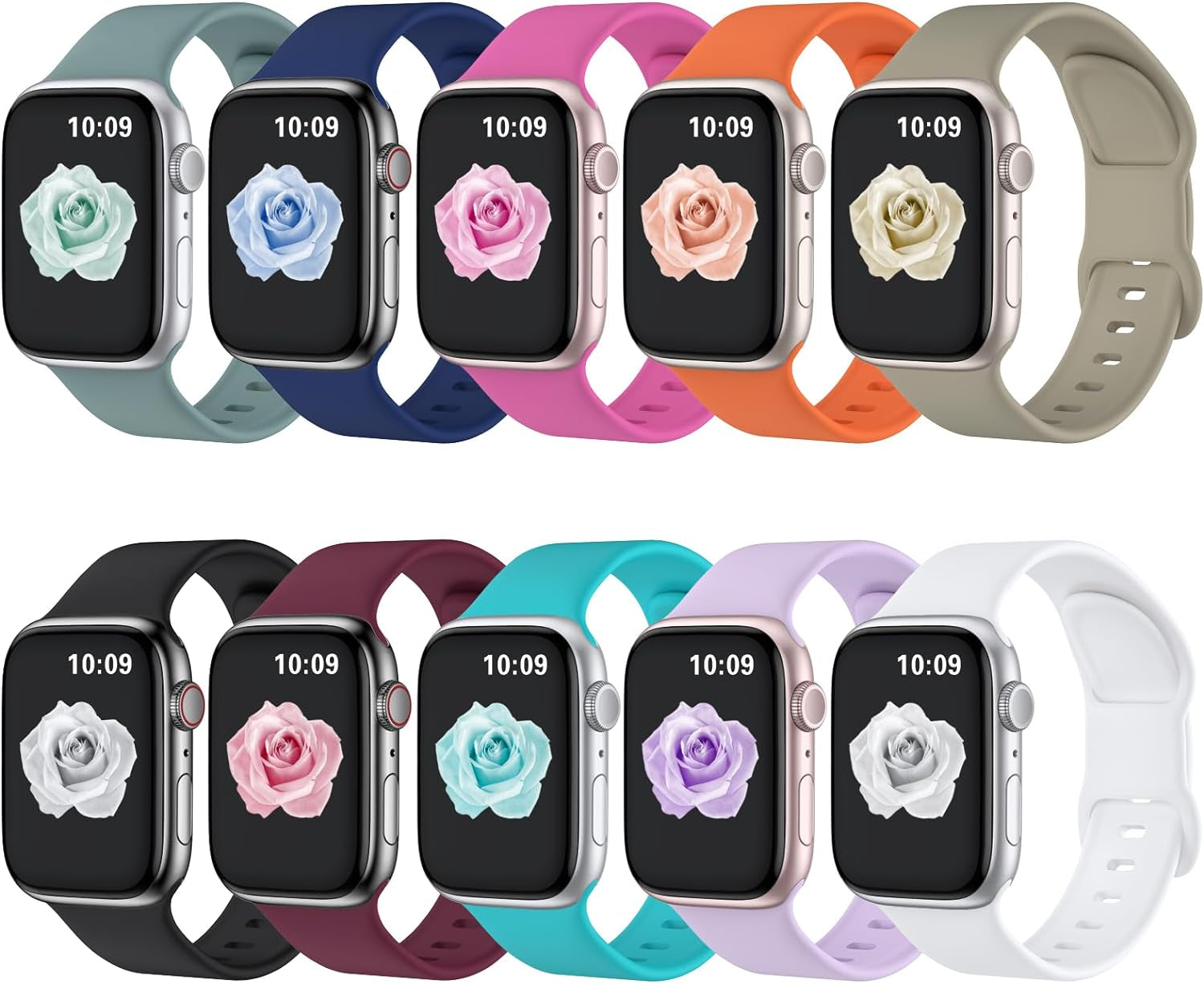 10 Pack Sport Bands Compatible with Apple Watch Band 40Mm 41Mm 44Mm 45Mm 49Mm 38Mm 42Mm Women Men, Soft Silicone Waterproof Strap Iwatch Bands for Apple Watch Series 9 8 7 6 5 4 3 2 SE Ultra