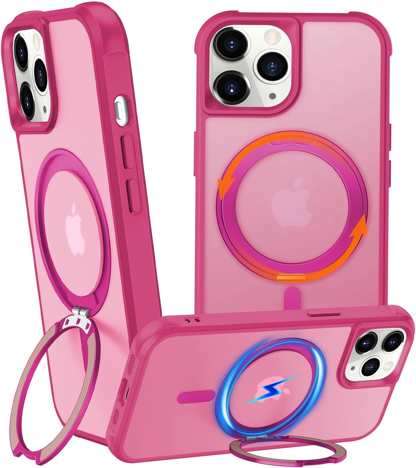 Chaofeng 360° Rotatable Stand for Iphone 15 Pro Case with Magnetic [Military Grade Drop Tested][Adjustable Kickstand] Ring Translucent Slim Hard Back Soft Edge, Purple  CHAOFEnG Rose Gold Iphone 11 Pro Max 