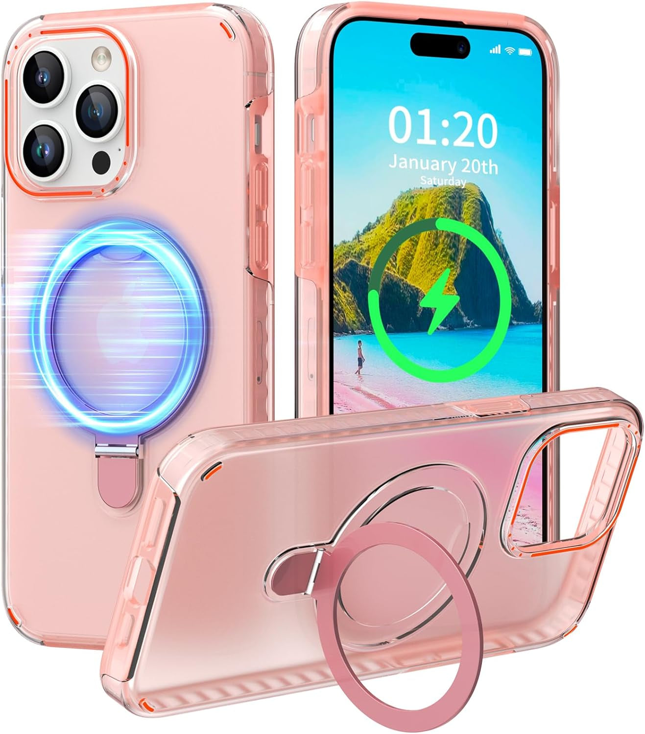 Flodsw Shockproof Case for Iphone 15 Pro,Compatible with Magsafe,Stronger Magnetic Iphone 15 Pro Case with Stand,Dual Layer Phone Case,[Military Drop Protection][Anti Yellowing] 6.1Inch,Blue  Flodsw Pink For Iphone 14 Pro/6.1‘’ 