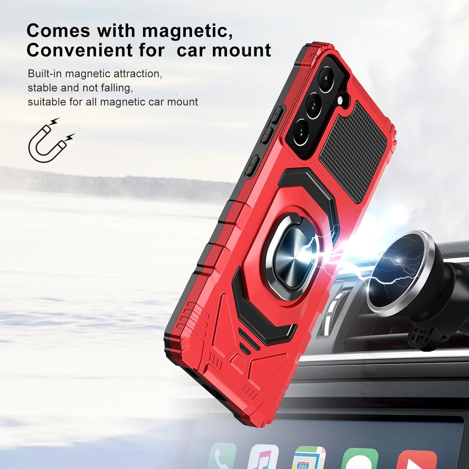 For Samsung Galaxy S22 plus Case with Kickstand Ring Magnetic Holder Military Grade for Galaxy 22+ plus Case Protective Shockproof Case Armor Cover for Galaxy S22 plus Phone Case (Red)