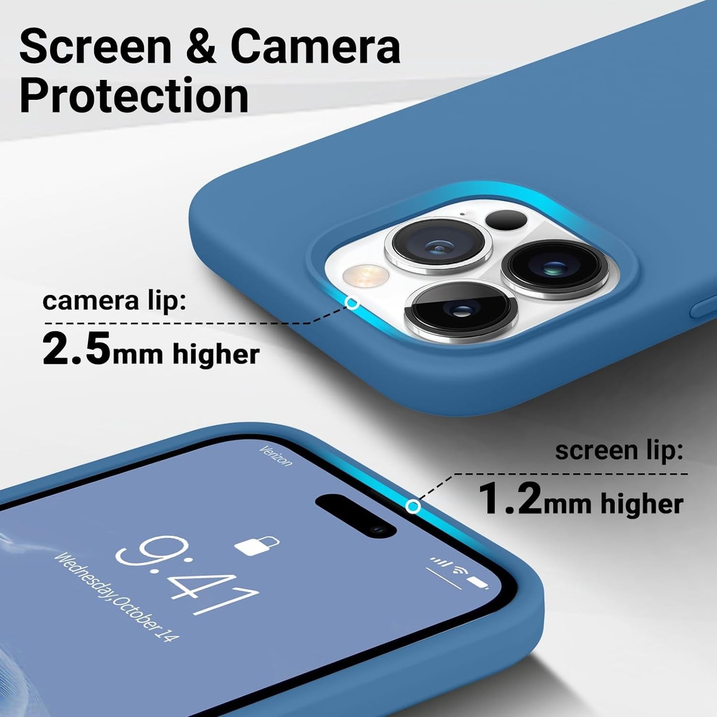 AOTESIER Compatible with Iphone 14 Pro Case, [Upgraded Liquid Silicone] [Soft Anti-Scratch Microfiber Lining] Shockproof Full Body Protective Phone Case for Iphone 14 Pro,6.1 Inch - Azure Blue  AOTESIER   