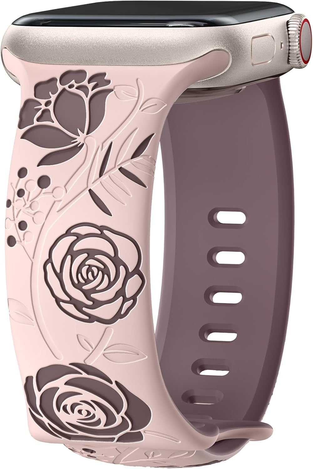 Floral Engraved Band Compatible with Apple Watch Bands 40Mm 44Mm 41Mm 45Mm 49Mm 38Mm 42Mm Women,Designer Cute Flower Pattern Soft Silicone Sport Strap for Iwatch Ultra SE Series 9 8 7 6 5 4 3 2 1