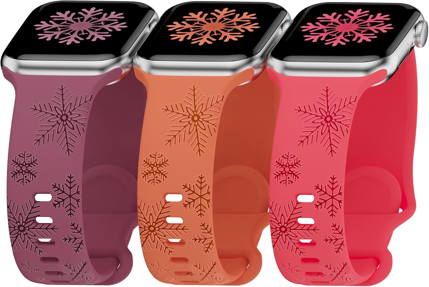 3 Pack Snowflake Engraved Bands Compatible with Apple Watch Bands Ultra 2/Ultra SE Series 9/8/7/6/5/4/3/2/1 38Mm 40Mm 41Mm 42Mm 44Mm 45Mm 49Mm Women Men