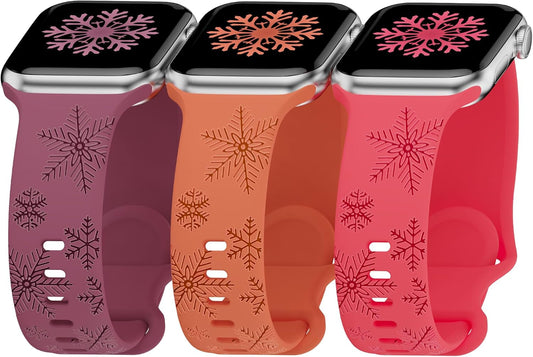 3 Pack Snowflake Engraved Bands Compatible with Apple Watch Bands Ultra 2/Ultra SE Series 9/8/7/6/5/4/3/2/1 38Mm 40Mm 41Mm 42Mm 44Mm 45Mm 49Mm Women Men
