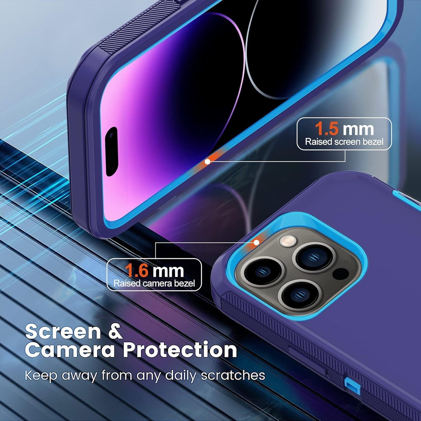 Annymall for Iphone 14 Pro Case with 2 Screen Protector, Heavy Duty Drop Protection Shockproof Full Body 3-Layer Military Rugged Durable Protective Cover for Apple Iphone 14 Pro 6.1" (Blue/Dark)  Annymall   