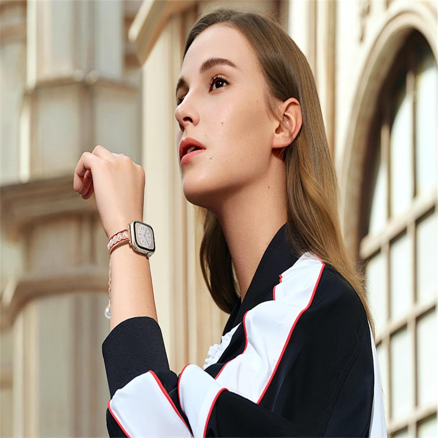 Elegant Pearl Chain Compatible with Apple Watch Band 49Mm 45Mm 44Mm 42Mm 41Mm 40Mm 38Mm, Luxury Stainless Steel Strap for Iwatch Ultra 2 1 Series 9 8 7 SE 6 5 4 3 2 1