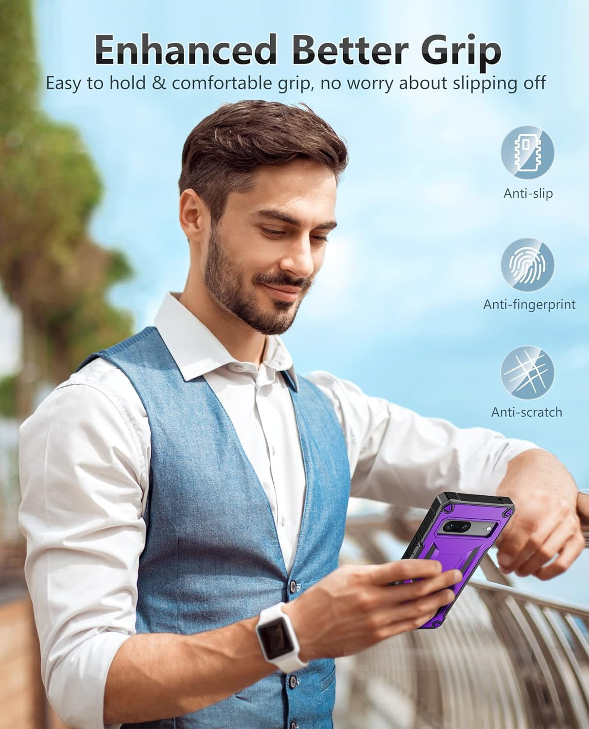 FNTCASE for Google Pixel 7 Case: Built-In Screen Protector & Kickstand | Full-Body Dual Layer Rugged Heavy Duty Protection | Military Shockproof Cell Phone Protective Cover 5G - Purple  FNTCASE   