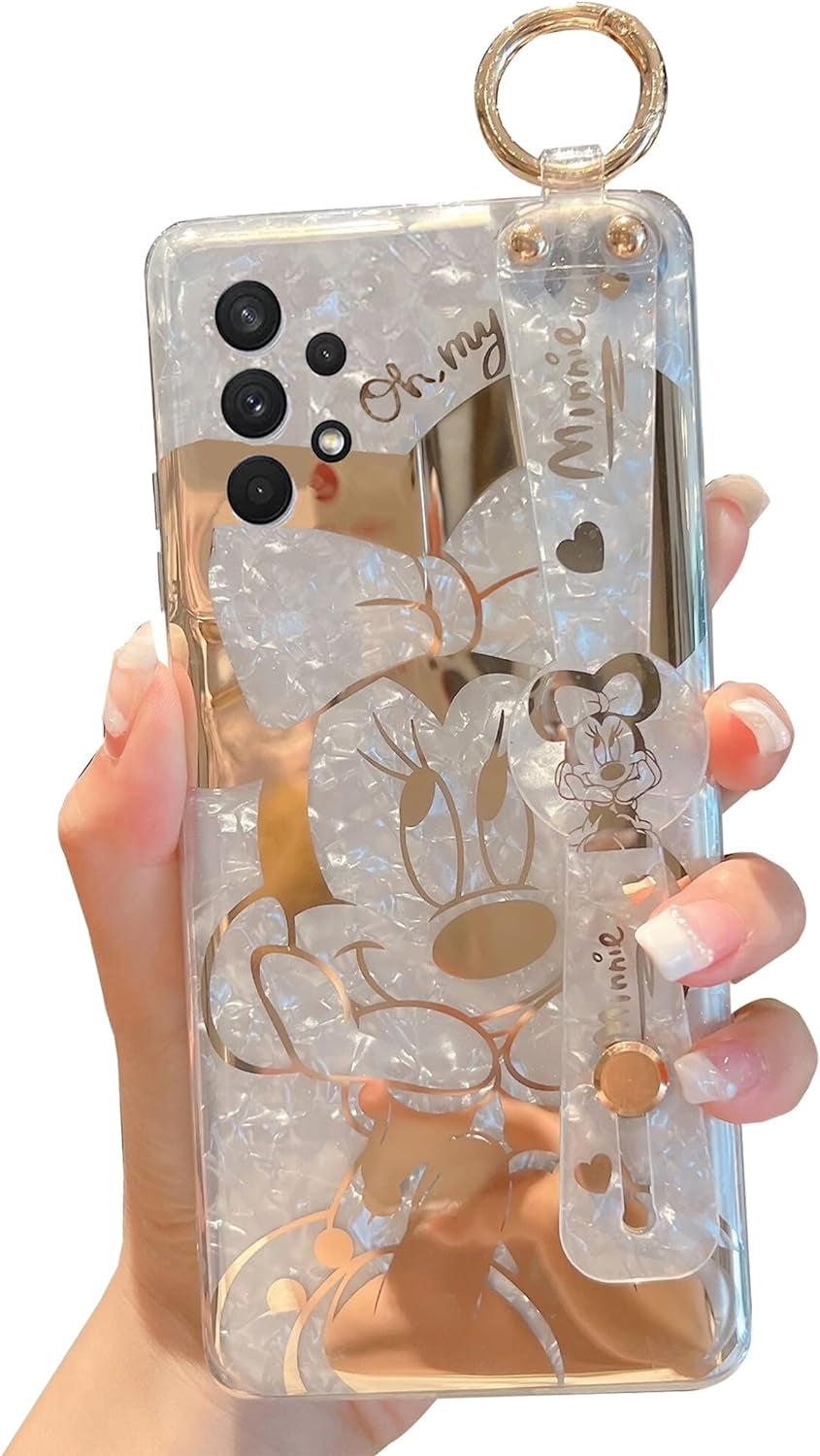 For Galaxy A12 Case Wrist Band Kickstand Cover Ultra Slim IMD Animal Pattern Shockproof Protection Holder Cover for Samsung Galaxy A12 (Cartoon Characters)