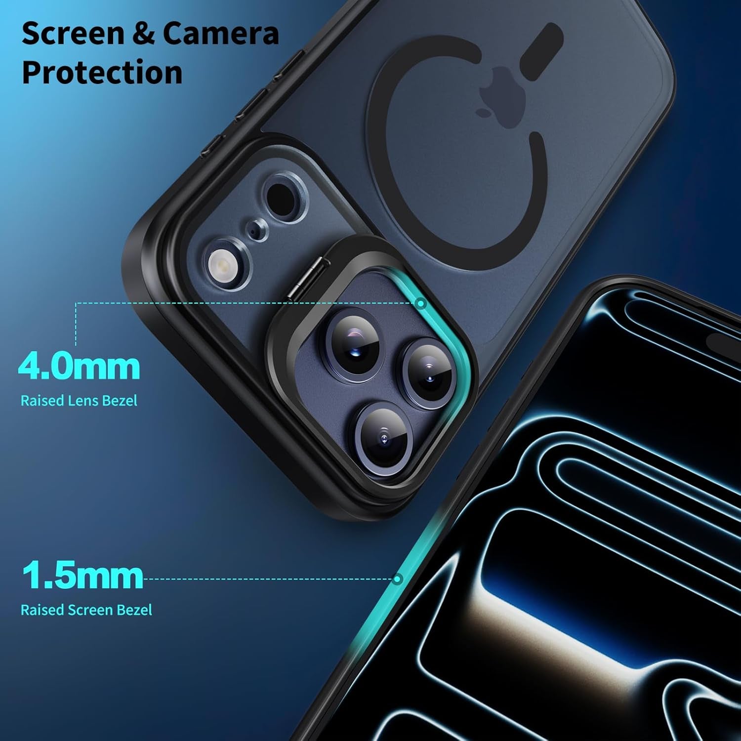 Magnetic for Iphone 17 Pro Max Case with Invisible Stand, Compatible with Magsafe, Military-Grade Drop Protection, Slim Translucent Matte Phone Cover, Black