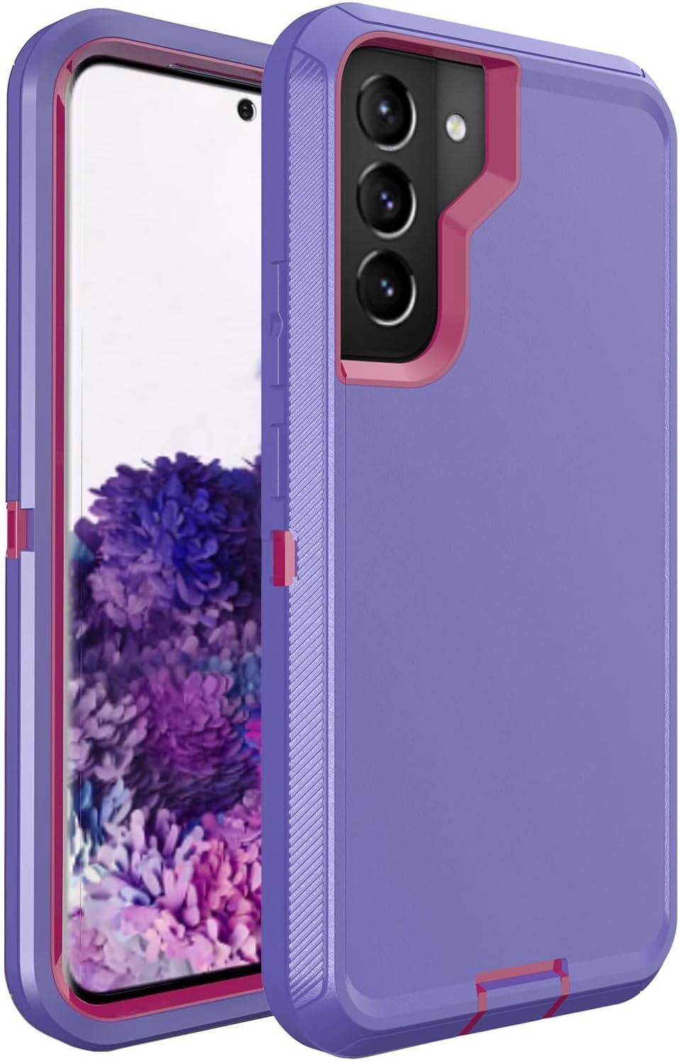 Galaxy S22 plus Case for Samsung Galaxy S22 plus Case Military Drop Shockproof Armor Heavy Duty Rugged 3 in 1 Protection Cover for Galaxy S22+ plus Phone Case (Purple+Rose Red)