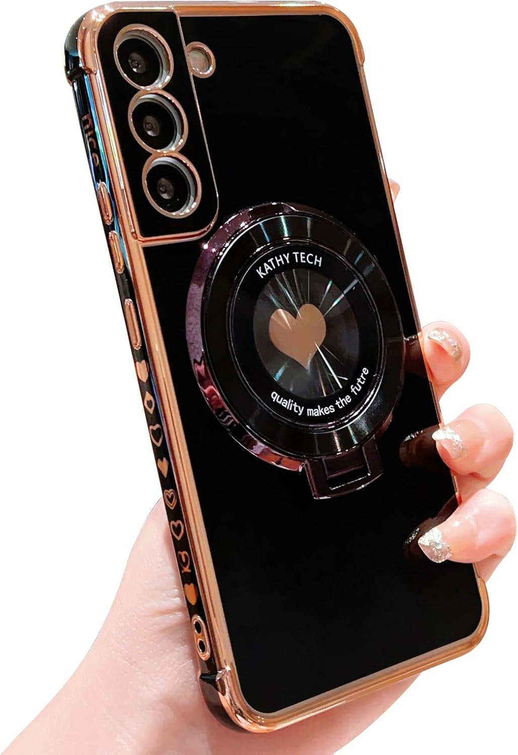 For Samsung Galaxy S22 plus Case with Magnetic Ring Stand [Compatible with Magsafe] Cute Love Heart Luxury Electroplate Plating Silicone Shockproof Cover for Galaxy S22 plus 6.6"(Purple)