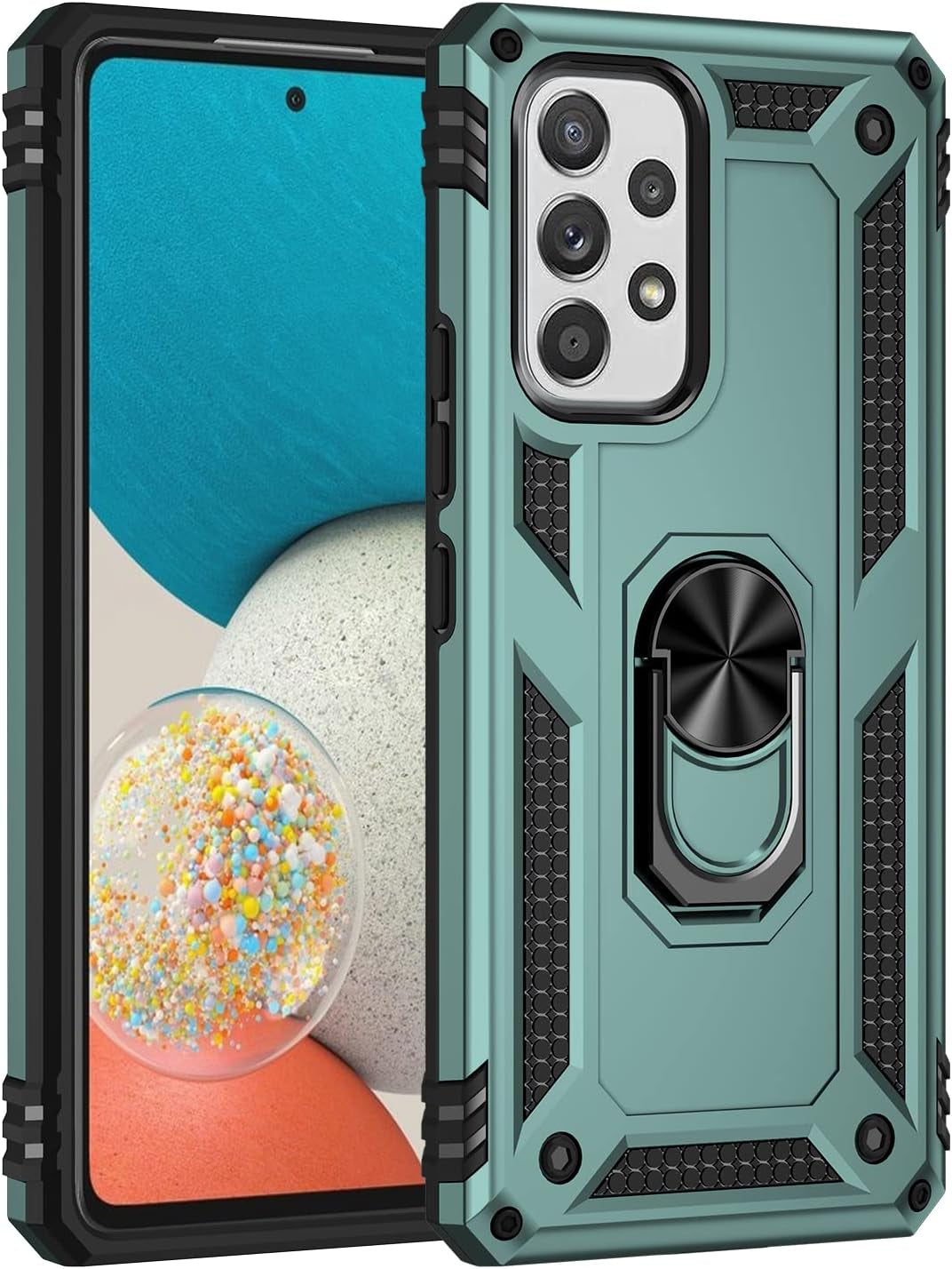 For Samsung Galaxy A53 5G Case with Screen Protector,Ring Kickstand Heavy Duty Protection Dual Layer Military Grade Drop Proof Protective Cover Hard Shell Phone Case for Samsung A53 5G (Green)
