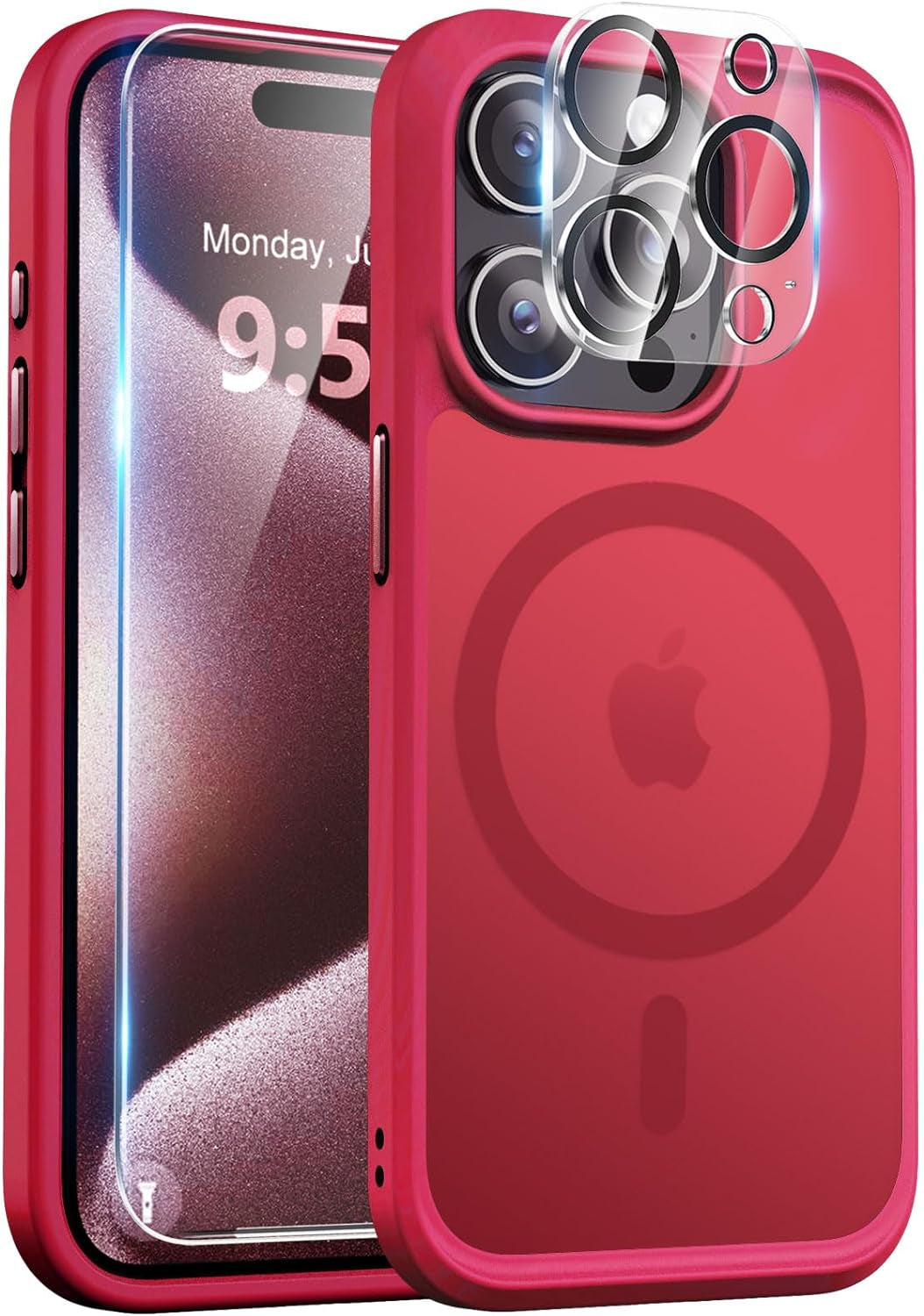 Bosskiss Ultra Strong Magnetic for Iphone 15 Pro Case, [Compatible with Magsafe] [Glass Screen + Camera Protector] Slim Translucent Matte Shockproof Case for Iphone 15 Pro Case 6.1 Inch, Black  BossKiss   