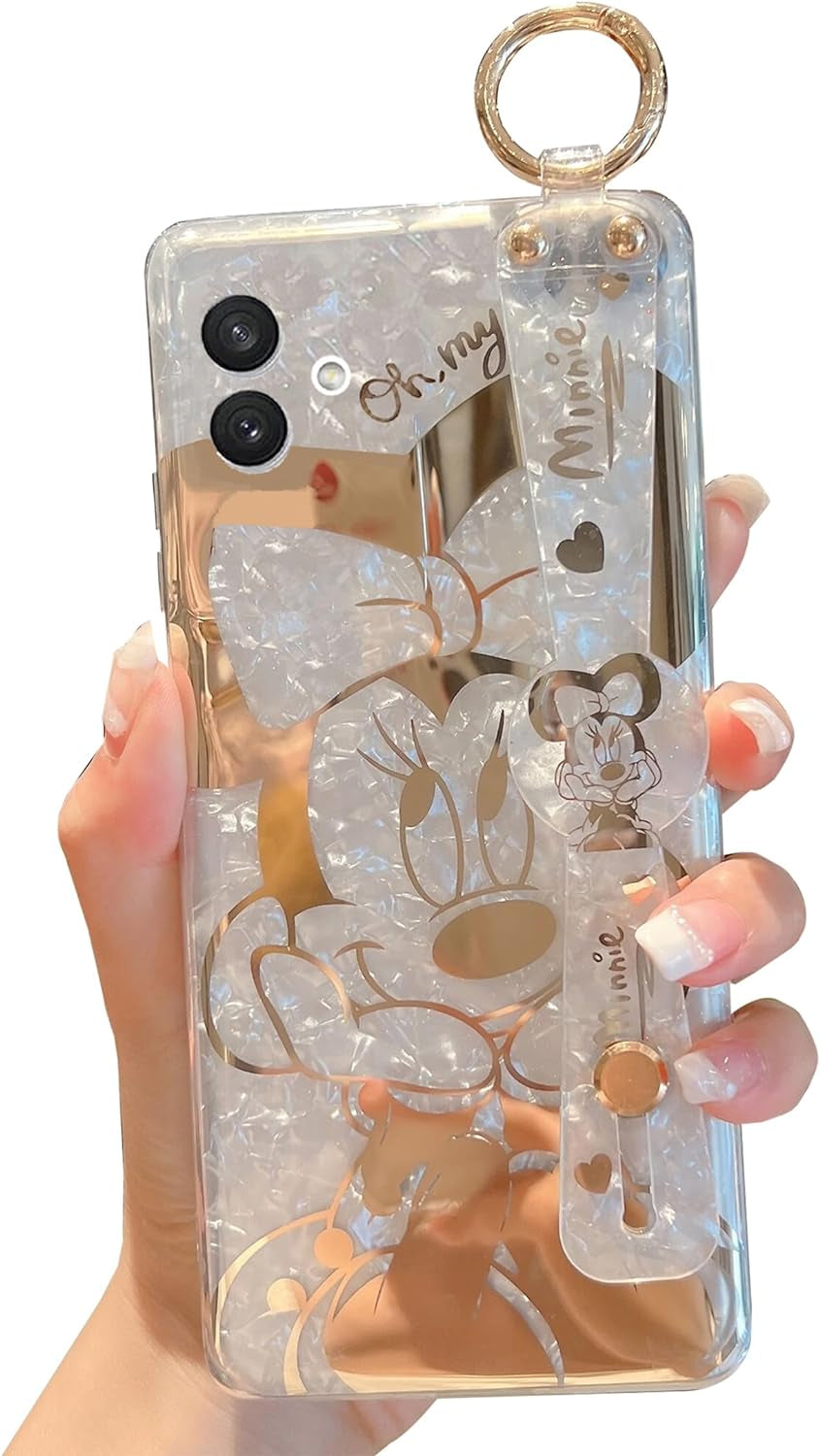 For Galaxy A12 Case Wrist Band Kickstand Cover Ultra Slim IMD Animal Pattern Shockproof Protection Holder Cover for Samsung Galaxy A12 (Cartoon Characters)