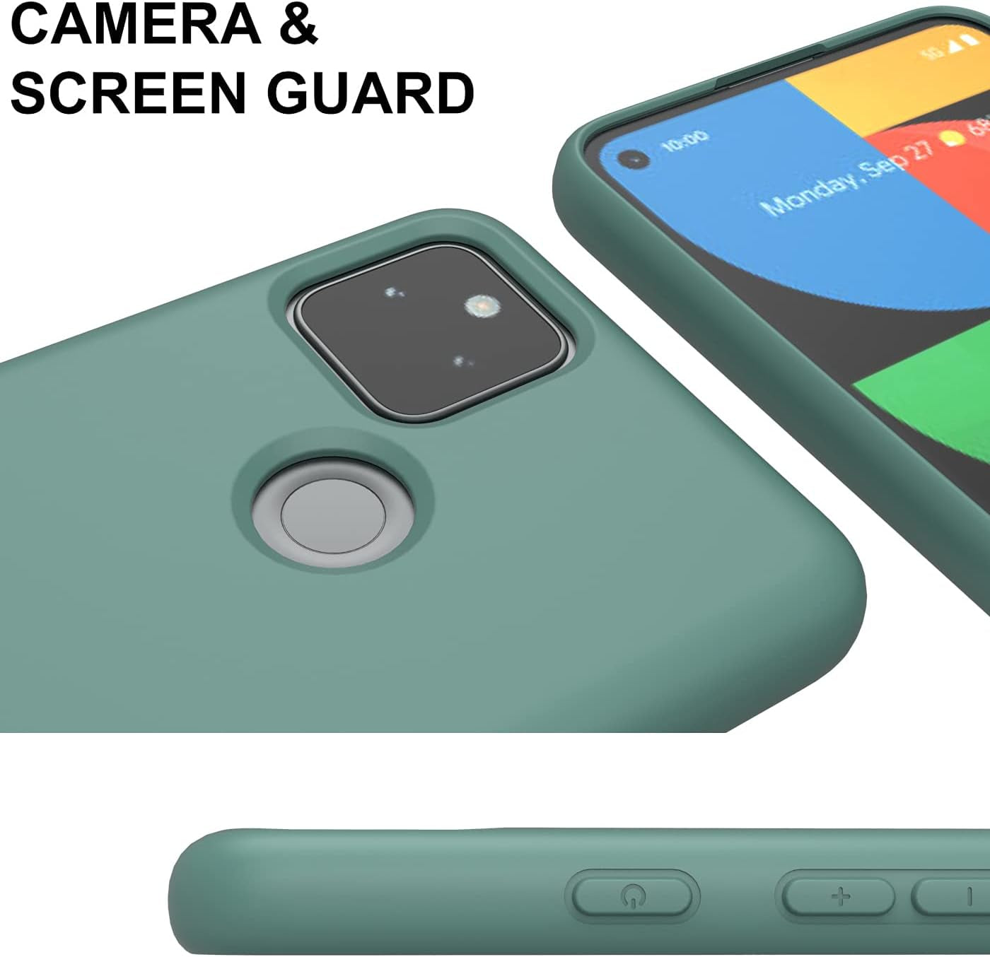 Weycolor for Google Pixel 5A 5G Case with Tempered Glass Screen Protector [2 Pack] ，Liquid Silicone Slim Soft TPU Fit Drop Protection Phone Case for Google Pixel 5A (Dark Green)  Weycolor   