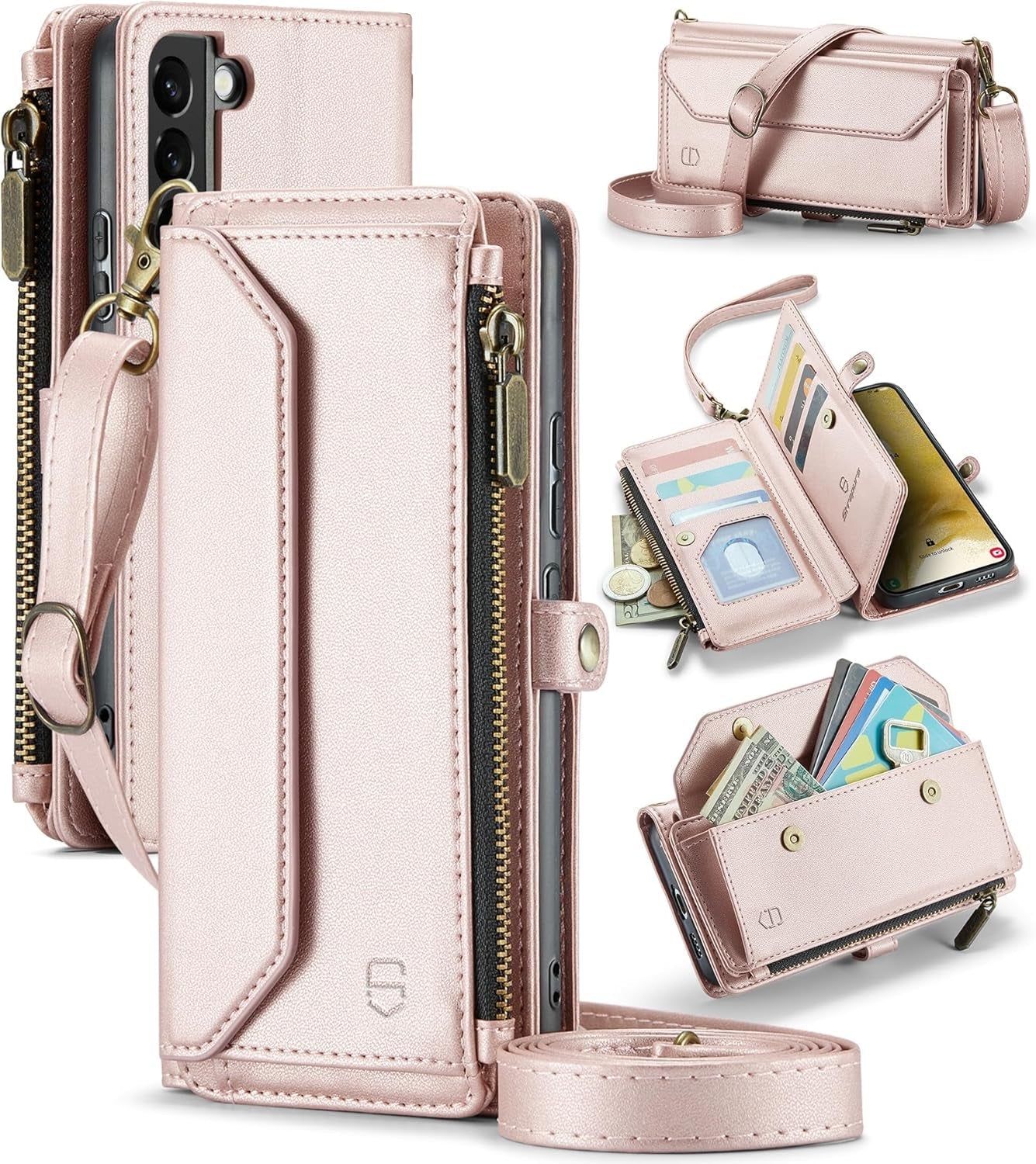 Crossbody for Samsung Galaxy S22 plus Case Wallet【Rfid Blocking】 with 10-Card Holder Zipper Bills Slot, PU Leather Magnetic Shoulder Strap for Galaxy S22 plus 5G Phone Case for Women,Black