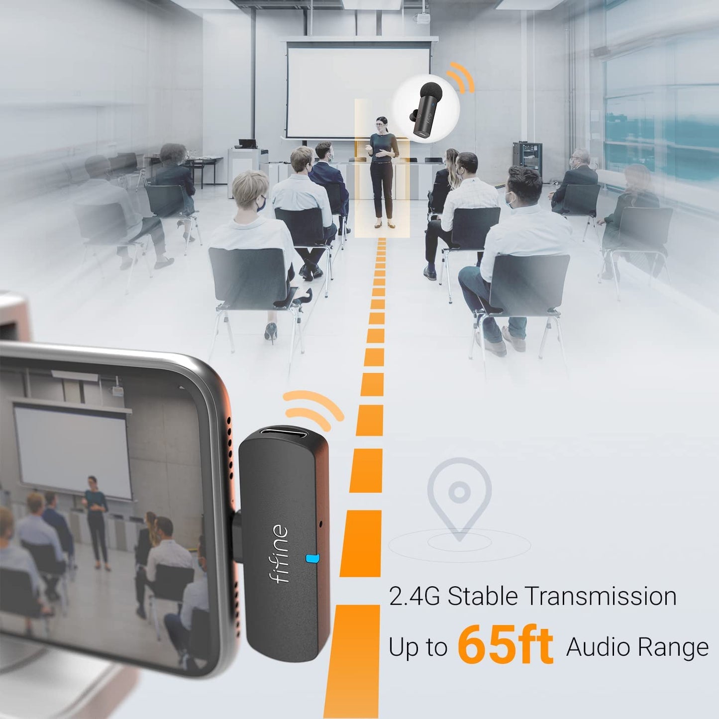 FIFINE Wireless Lavalier Lapel Microphone System for Phones/Tablets, 2.4Ghz Cordless Condenser Omnidirectional Clip-On Mic, USB C Receiver, for Video, Interview, Vlog, Youtube, Recording-M6  FIFINE   