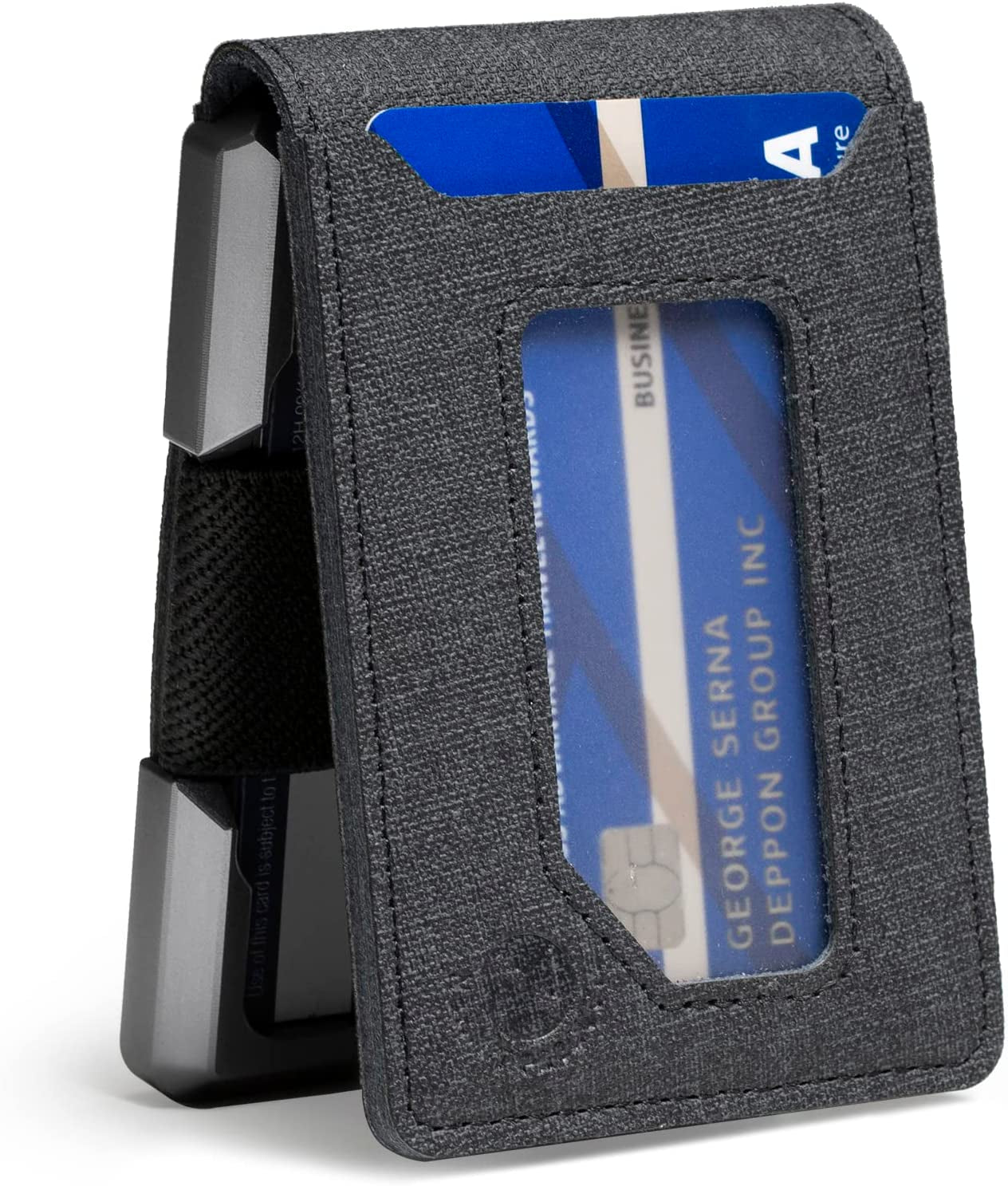 Nekmit Bifold Leather Wallet for Men - Tactical Metal Wallet with RFID Blocking, ID Window and Gift Box - Slim Minimalist Front Pocket Wallets Brown  Nekmit Vertical-Grey  