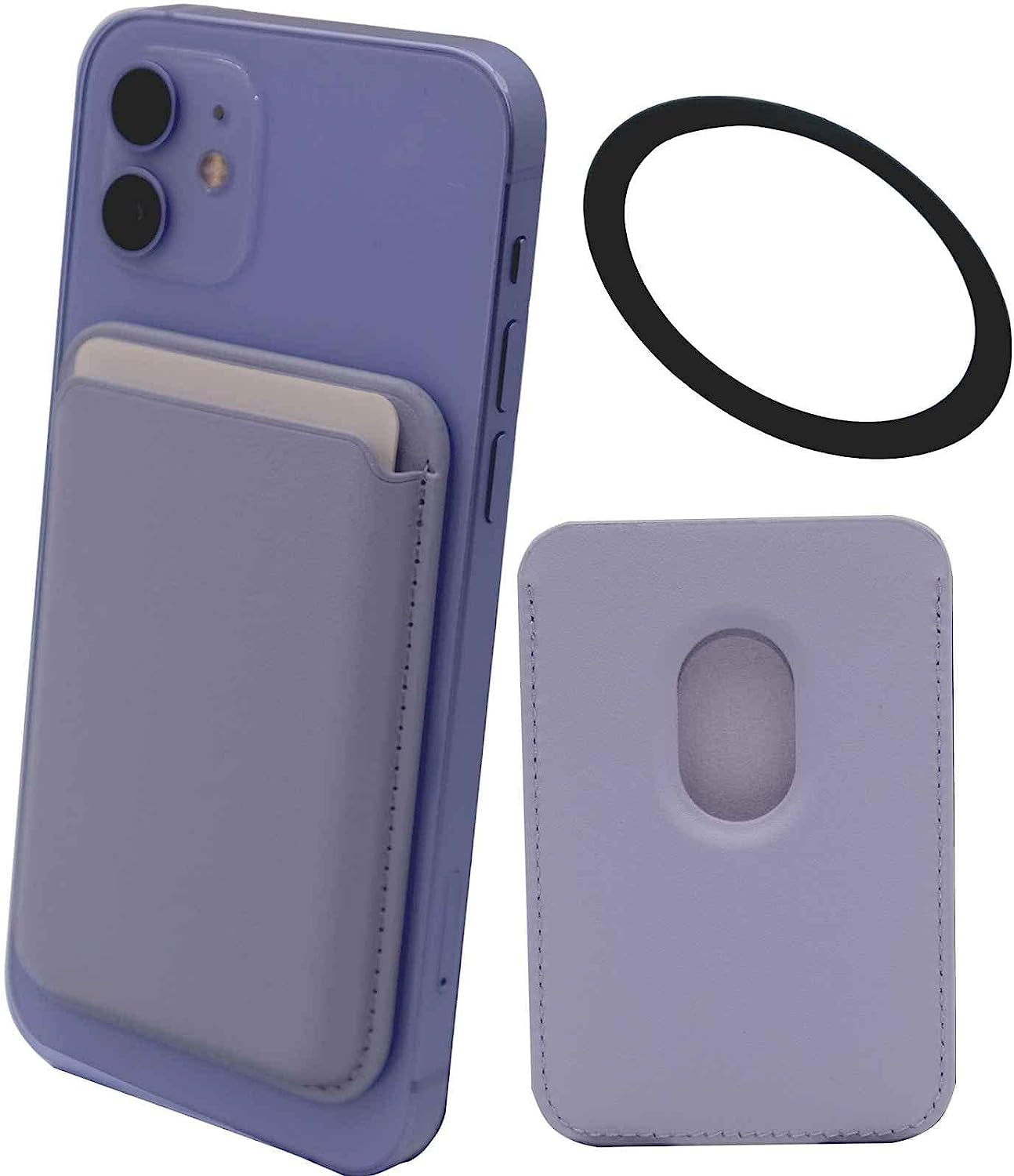 Meroqeel Magnetic Card Wallet Holder with Ring for Magsafe Iphone 14/13 / 12 Mini plus and Pro Max Series, Leather Mag Safe Cell Phone Case with Strong Magnet for Credit Card - Midnight Black  Meroqeel Light Purple  