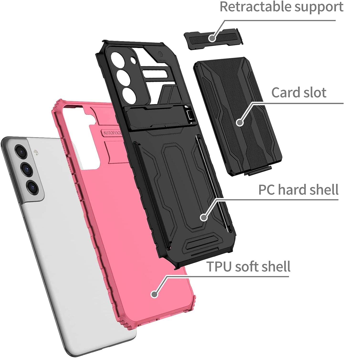 Asuwish Phone Case for Samsung Galaxy S21 plus Glaxay S21+ 5G with Tempered Glass Screen Protector Cover and Card Holder Stand Cell Accessories Gaxaly S21+5G S21Plus 21S + S 21 21+ G5 Women Men Pink  Asuwish   