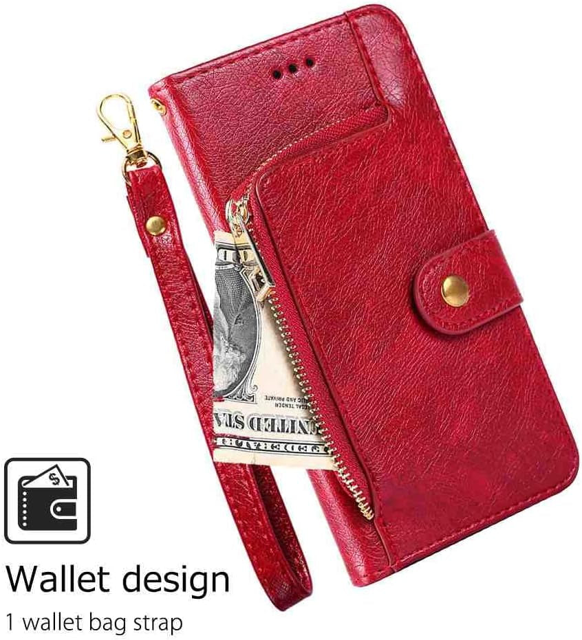 Mojiery Phone Cover Zipper Wallet Folio Case for LG G6, Premium PU Leather Slim Fit Cover for LG G6, 1 Photo Frame Slot, 3 Card Slots, Dirt-Proof, Red  MojieRy   