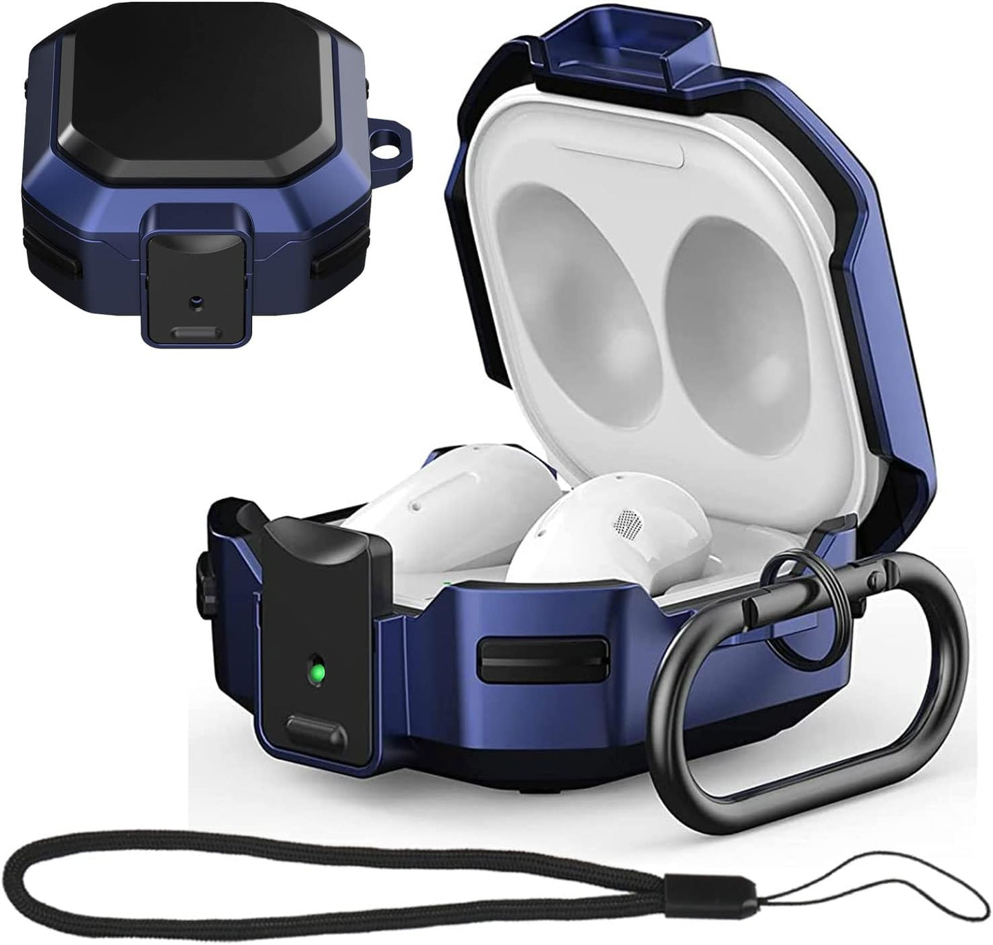 SKTDWEI Compatible with Samsung Galaxy Buds Pro Case/Galaxy Buds Live/Galaxy Buds 2/Galaxy Buds 2 Pro Protective Case with Lock Hard Shell Rugged Shockproof Cover with Keychain and Lanyard (Black)  Shoukemei Lock/Blue  